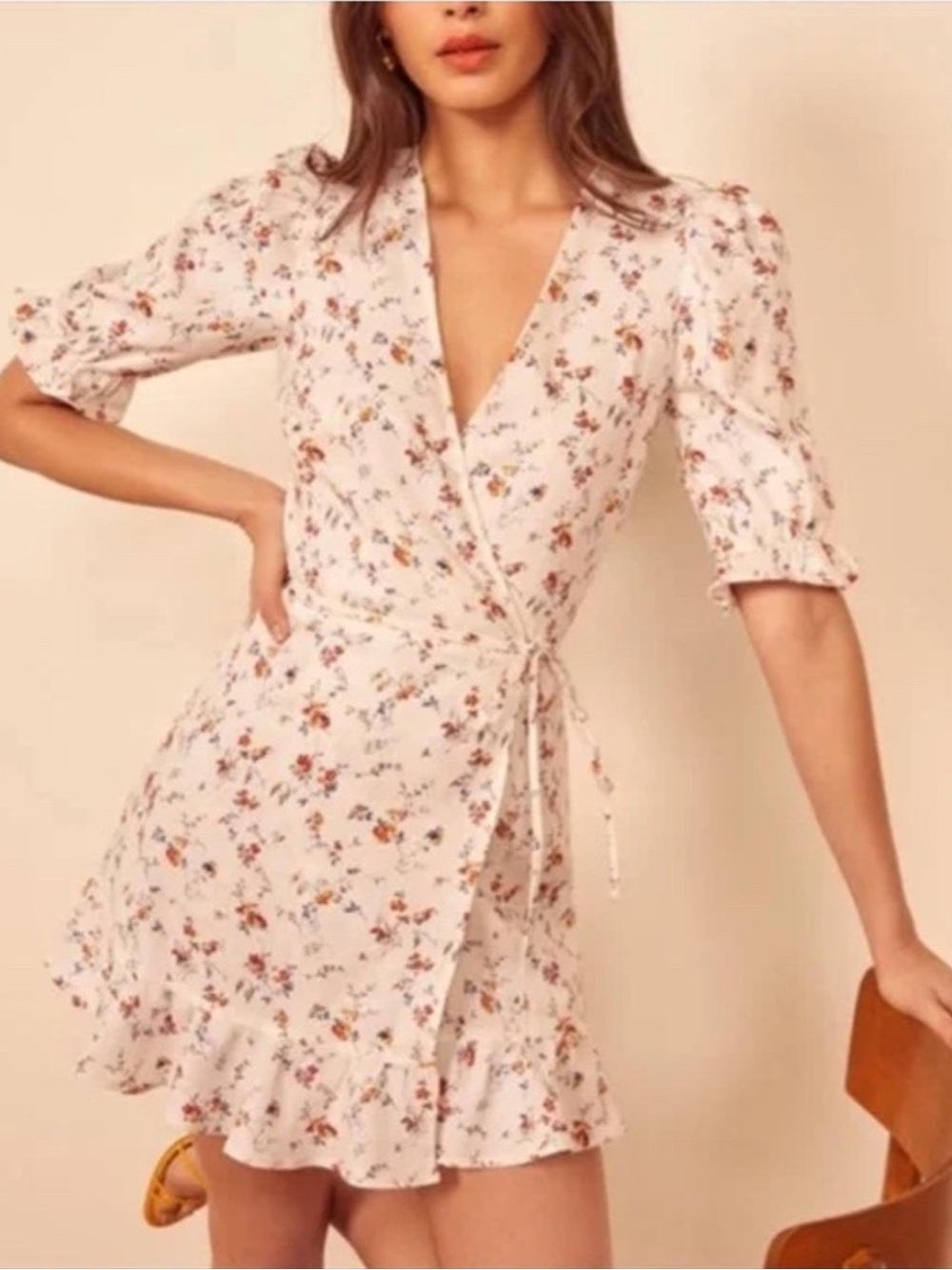 Reformation Women's Carmelo Gabrielle 100% Linen Floral Mini Wrap Dress Size M